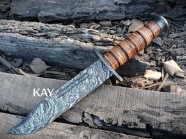 Custom Hand Forged Damascus Steel Full Tang Fixed Blade Ka-Bar Style Bowie Knife - £116.16 GBP