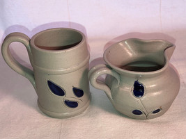 Williamsburg Pottery Tea Cup And Creamer Leaf Motif Mint - £19.69 GBP