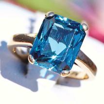 3Ct Brilliant Emerald Cut Blue Topaz Engagement Ring 14k Yellow Gold Finish  - £55.86 GBP