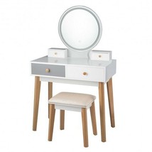 Makeup Dressing Table with 4 Drawers and Lighted Mirror - Color: White - £179.97 GBP