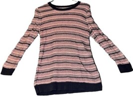 J Crew Sweater Black Pink Striped Womens Size Medium Scoop Neck 100% Cotton - £12.03 GBP