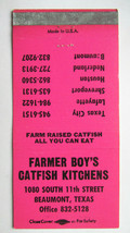 Farmer Boy&#39;s Catfish Kitchen - Beaumont, Texas Restaurant 30FS Matchbook Cover  - £1.36 GBP