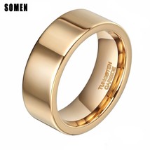 8mm Luxury Gold Tungsten Carbide Ring Polished For Women Wedding Bands Men&#39;s Eng - £23.50 GBP