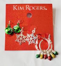 Kim Rogers 3 Pair Earrings Ornaments Snowflakes Lights  Holiday NEW - £10.63 GBP