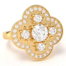 Shamrock Clover Flower Leaf White Topaz Diamond Ring In 14k Yellow Gold - £560.48 GBP