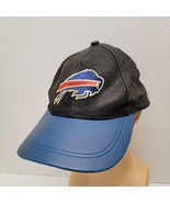 Vintage Buffalo Bills Black Blue Leather Strapback Hat Game Day Drew Pea... - $63.03