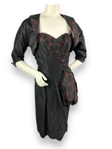 Vtg 50s House Of Nine California Black Red Dotted Strapless Dress w Shru... - £94.17 GBP