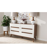 Abbey White and Walnut Wood 6-Drawer Storage Dresser - $8,831.25 MXN