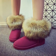 Fashion Women Winter Snow Boots Waterproof Suede Faux Fox Fur Shoes Woman Platfo - £36.79 GBP