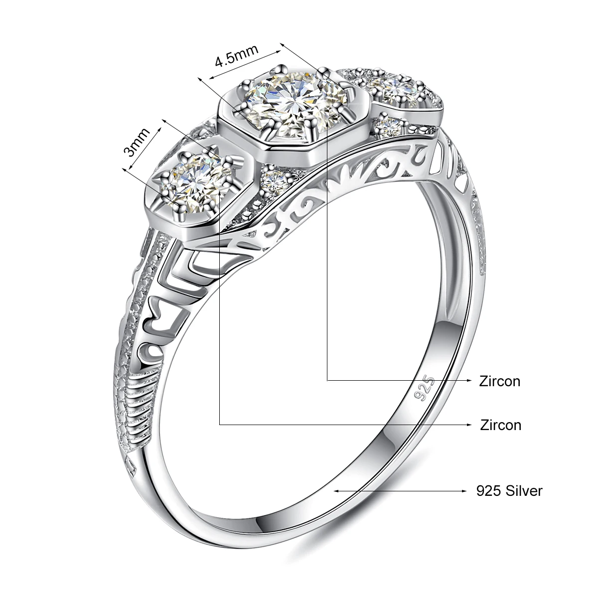 Vitoria Style 100% 925 Sterling Silver 3 Stone Engagement Ring For Women White A - £58.91 GBP