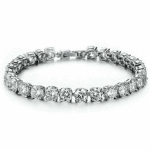 14K White Gold Plated Silver 4.5Ct Round Simulated Gemstone Tennis Bracelet 7&quot; - £73.34 GBP