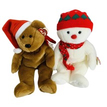 2 Christmas Beanie Baby Holiday Teddy Bear Snowboy Retired Xmas Holiday TY 13 in - £10.22 GBP
