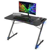 43.5 Inch Gaming Desk Z Shape Office Pc Computer Desk Gamer Tables W/ Led Lights - £116.12 GBP