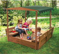 Sandbox 2 Bench Canopy Seats Convertible Cedar Wooden Kids Play Seats Outdoor - £174.65 GBP
