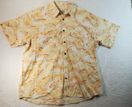 Cabela&#39;s Legendary Button Up Shirt Mens XL Tan Fish Print Short Sleeve Collared - £11.97 GBP