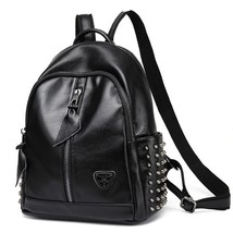 Punk rock European and American style genuine leather backpack female new tide c - £59.38 GBP