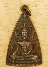 Vintage Religious Jewelry Charm Copper Metal Thai Buddha Pendant Subduin... - $19.79