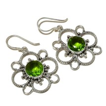 Peridot Faceted Round Gemstone 925 Silver Overlay Handmade Dangle Drop Earrings - $9.99