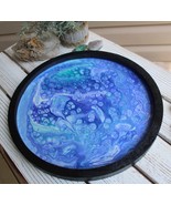 Blue Acrylic Paint Pour Decorative Wood Tray 12&quot; - $911.97 MXN
