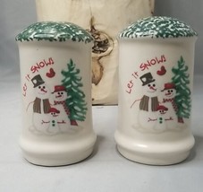 Christmas Atico Let It Snow Salt &amp; Pepper Shakers Green Sponge Top - $9.61