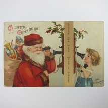 Vintage Christmas Postcard Santa Toys Telephone Girl Clapsaddle Embossed Antique - £15.97 GBP