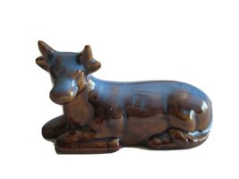 Vintage Ceramic Nativity Ox Oxen Cow Laying Down 2.25&quot; Replacement Figure Glazed - £7.04 GBP