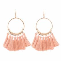 Handmade Boho Jewelry Womens Fashion Big Round Ring Earrings Cotton Fringe Long  - £7.34 GBP+