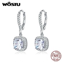 WOSTU Authentic 925 Silver Fashion Square Drop Earring With Clear CZ Women Jewel - £18.91 GBP