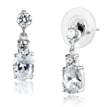 3W1290 - Rhodium Brass Earrings with AAA Grade CZ  in Clear - $383.87 MXN