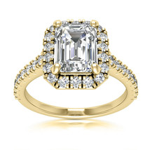 2.26CT Emerald Cut Diamond Halo Engagement Ring 14K Yellow Gold Plated - £79.56 GBP