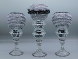 3 Piece Set Black Diamond Bling Candle Holder, Home Living Table Top - £110.83 GBP