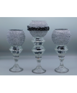3 Piece Set Black Diamond Bling Candle Holder, Home Living Table Top - £113.36 GBP