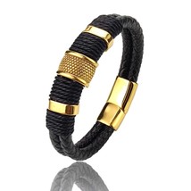 Own genuine leather men bracelet stone bead bracelet stainless steel jewelry male wrist thumb200