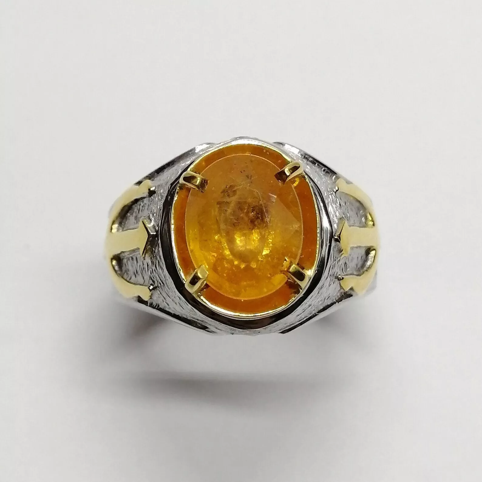 Natural 4.80 CT Yellow Sapphire Silver Carving Poseidon Trident Greek My... - $150.00