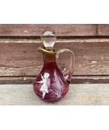 VTG Antique MARY GREGORY Cranberry Glass Cruet w/ Stopper Hand Painted G... - £23.33 GBP