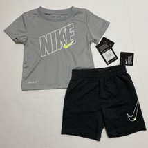 Nike Infants Comfort Dri-Fit Tee Shirt &amp; Shorts Set Outfit Black Grey 24M - £18.88 GBP