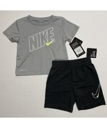 Nike Infants Comfort Dri-Fit Tee Shirt &amp; Shorts Set Outfit Black Grey 24M - £19.12 GBP