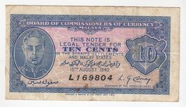 Malaya,10 Centimes,1940,British Administration, P2, XF Rarest - $175.97