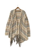 LUCKY BRAND Womens Sweater Striped Open Front Cardigan Cream/Blue Size L - £11.98 GBP