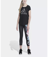 adidas Training Floral 7/8 Tight Legging Pants Girls XL 16 Black NEW - £15.58 GBP