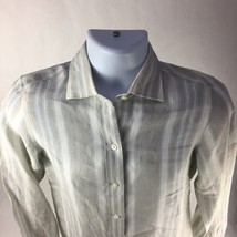 Faconnable Mens Button Front Shirt Gray Blue Stripes Long Sleeves 100% Linen S - £17.25 GBP