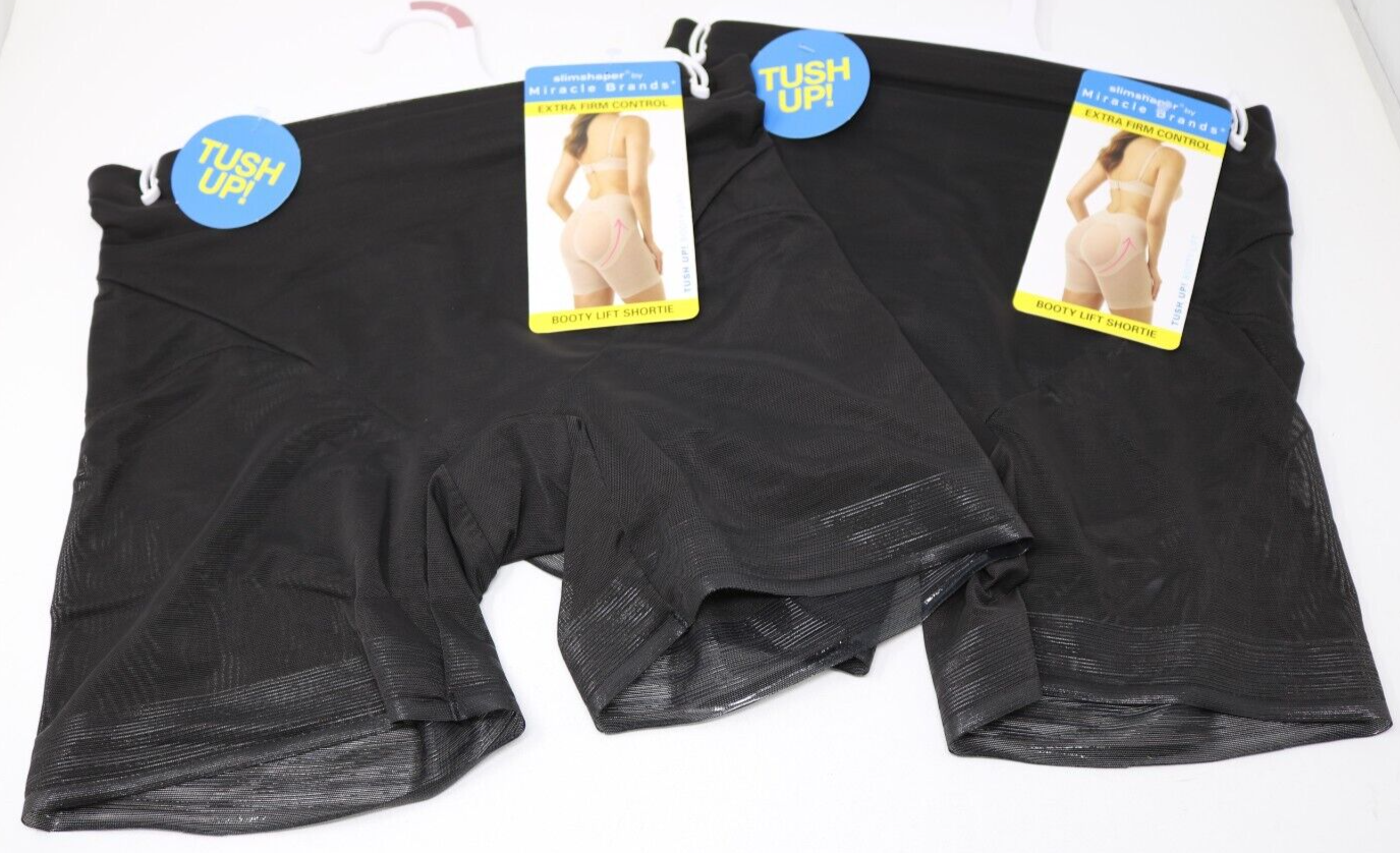 SlimShaper by Miracle Brands Women's Sheer Booty Lift Shortie Black XL Lot of 2
