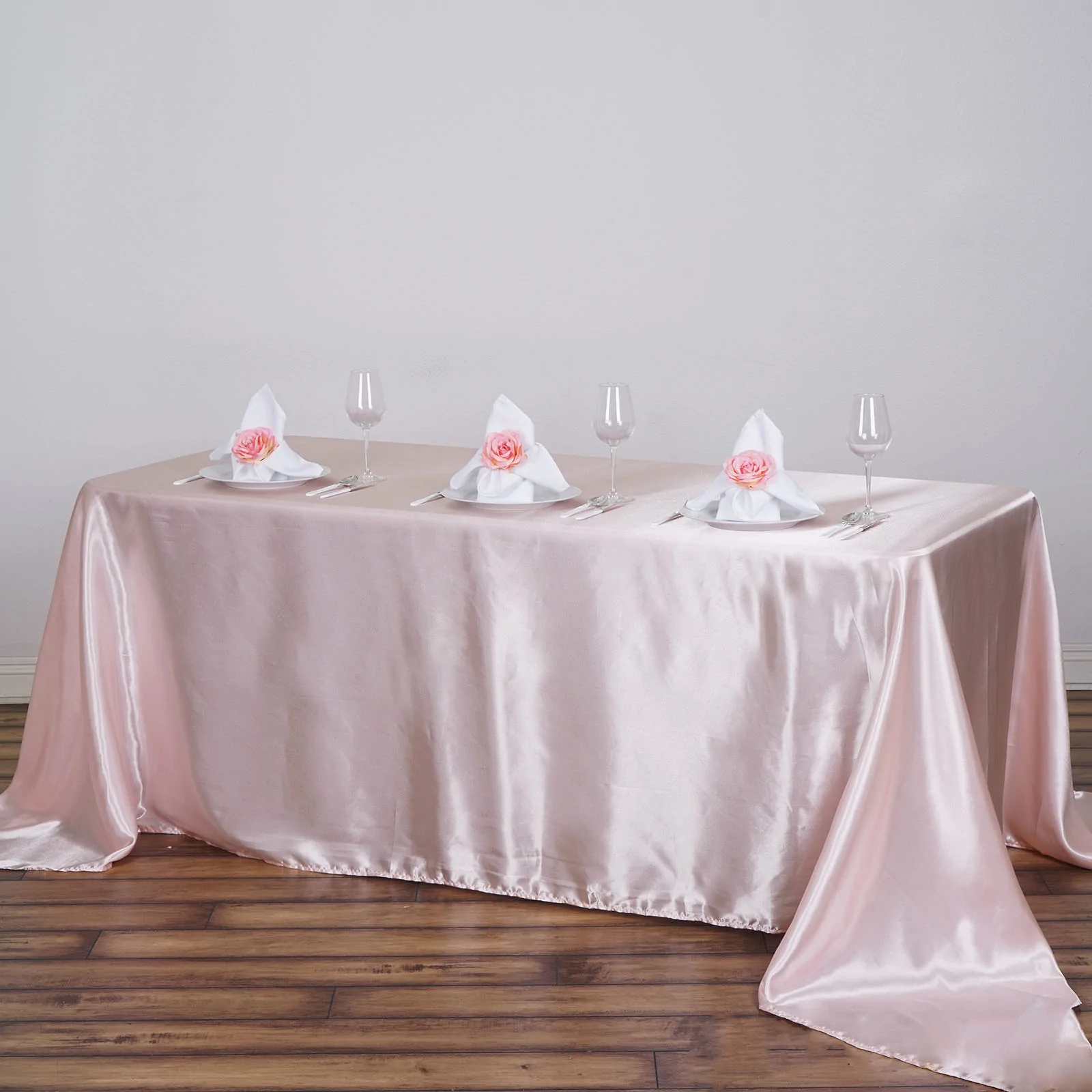 Blush - 90x132&quot; Rectangle Satin Tablecloth Wedding Party Events  - £24.13 GBP