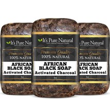 It&#39;s Pure Natural African Black Soap Bars with Activated Charcoal (Pack of 3) Or - £27.17 GBP