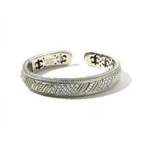 Judith Ripka .925 Sterling Silver Designer Bangle Bracelet w/ CZ (R881) - £115.32 GBP