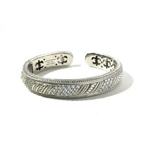 Judith Ripka .925 Sterling Silver Designer Bangle Bracelet w/ CZ (R881) - £116.55 GBP