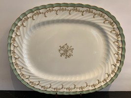John Aynsley Pattern 8155 Green and Gold 15 1/4&quot; Oval Serving Platter - £158.82 GBP