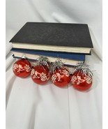 4 Vintage Red Mercury Glass Ornaments Red Glitter Rose Stencil Flowers USA - $801.05 MXN