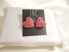 Inc Gold-Tone 1-1/8&quot; Pink Tweed Heart Stud Earrings L889 $29 - $12.47