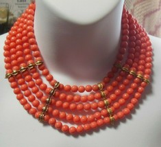 Vintage Multiple Row Peach Bead Cluster Runway Collar Necklace - $34.65